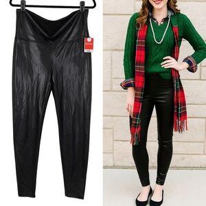 Spanx Shapewear Preppy Basic Faux Leather High Waisted Leggings Black 2X Petite